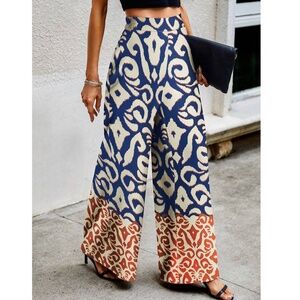 Boho Geo Print High Waisted Wide leg Pants